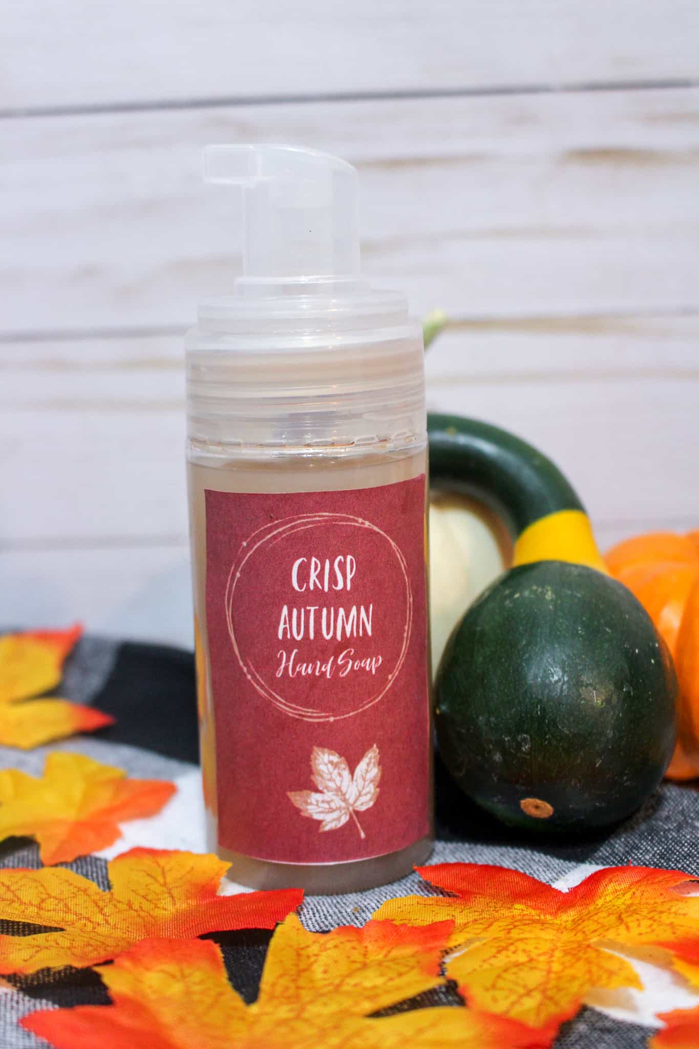 Make your own foaming hand soap with this easy recipe! It's much more affordable, takes very few ingredients, and can be completely customized! This is a beautiful crisp autumn scent! Grab free printable labels for your DIY foaming hand soap as well! #diy #foaminghandsoap #soaprecipe #diybeauty