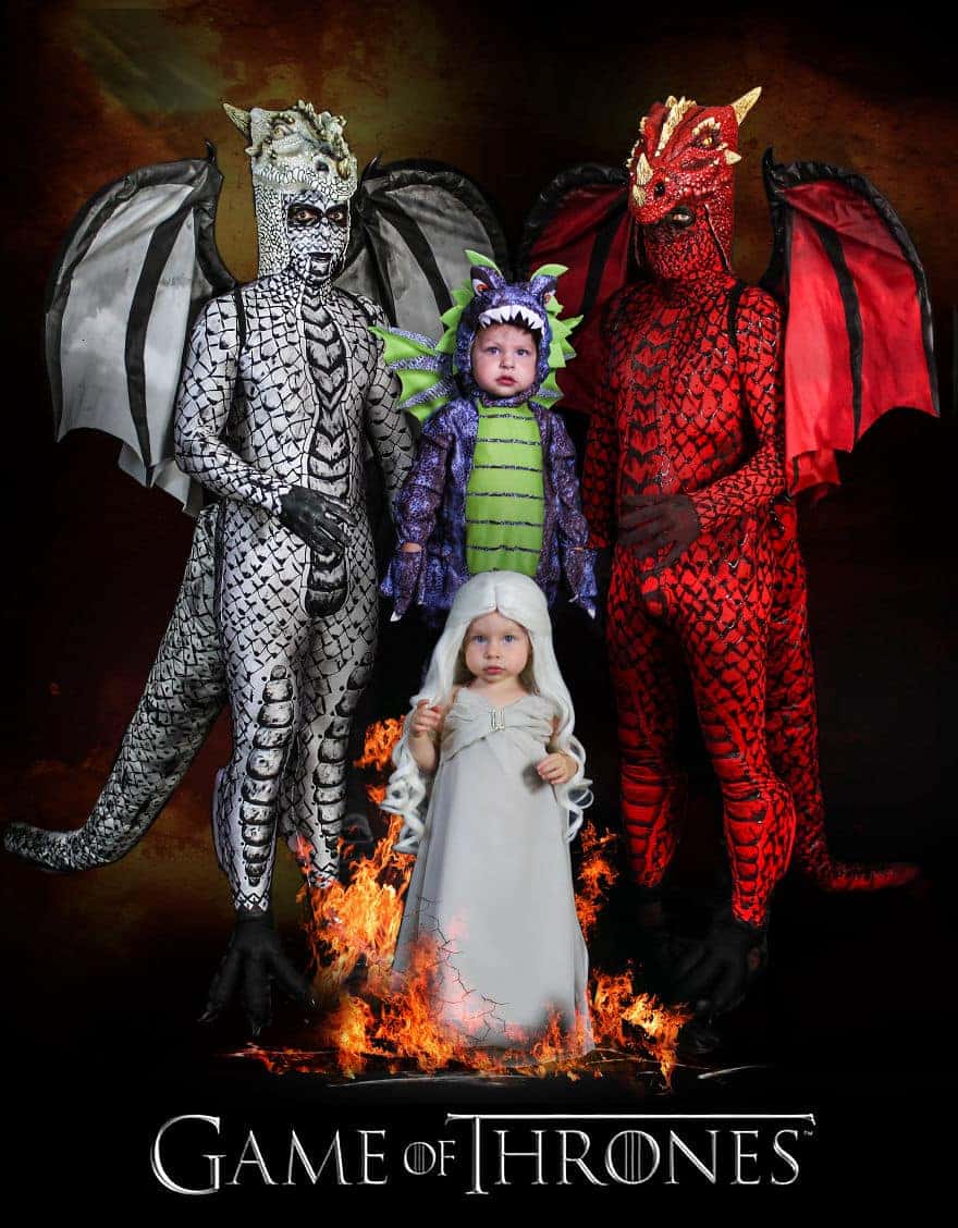 Family Halloween Costume Ideas - Game of thrones characters styled as tv poster