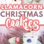 llama cookies on blue plate with pink fur