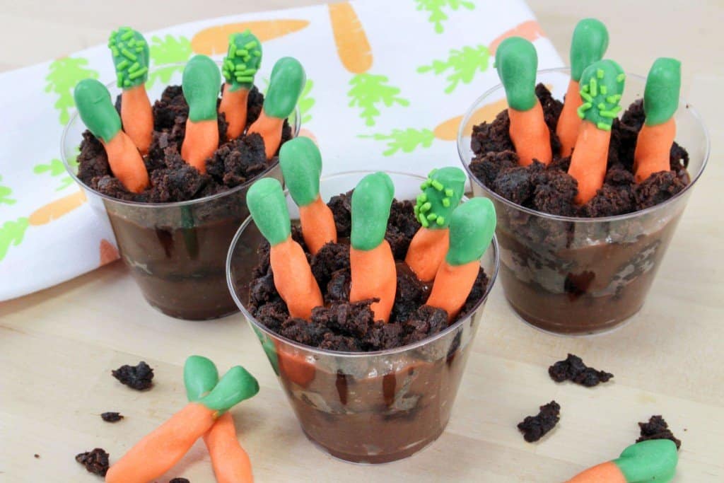 Carrot patch pudding cups on countertop