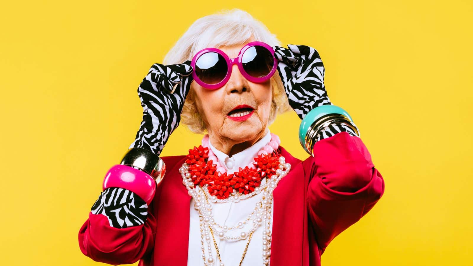 Elderly lady wearing Funky Clothes