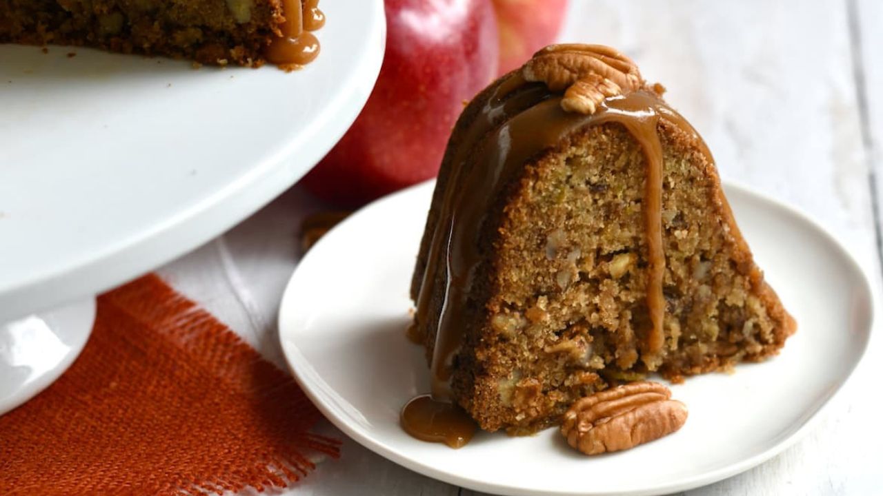 Easy Apple Pecan Cake with Caramel Glaze