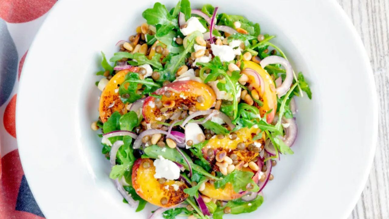 Peach and Feta Cheese Salad with Lentils